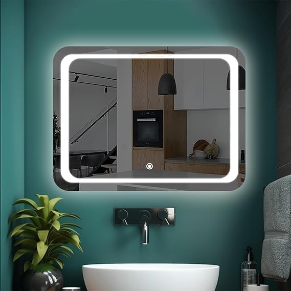 TINITALO Bathroom LED Mirror with Touch Sensor, 3 Light Effects, Glass, Wall Mount Rectangular, Led-405 (12 X 18 Inch) - Image 1