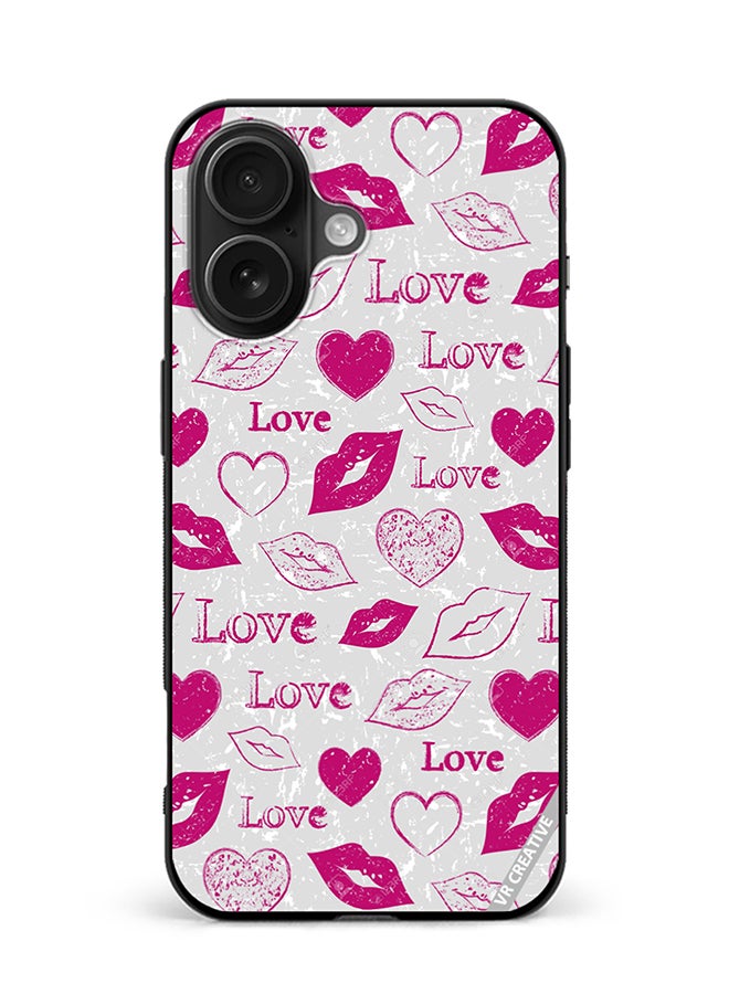 Protective Case Cover For Apple iPhone 16 Plus Love And Lips Tags Design Multicolour