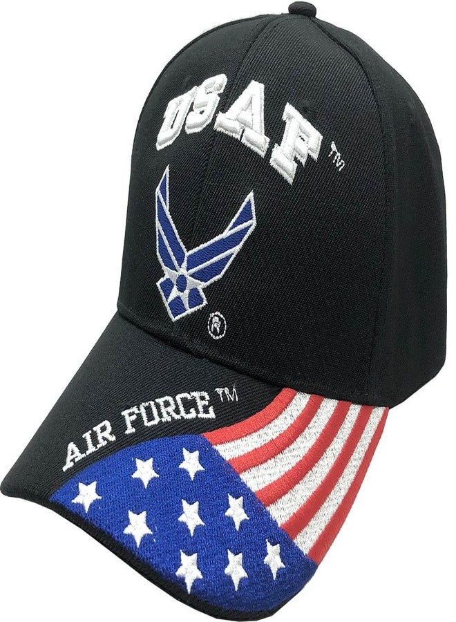 AborenCo USAF United States Air Force Veteran Blue Baseball Cap Hat (Black with US Flag) - Image 1