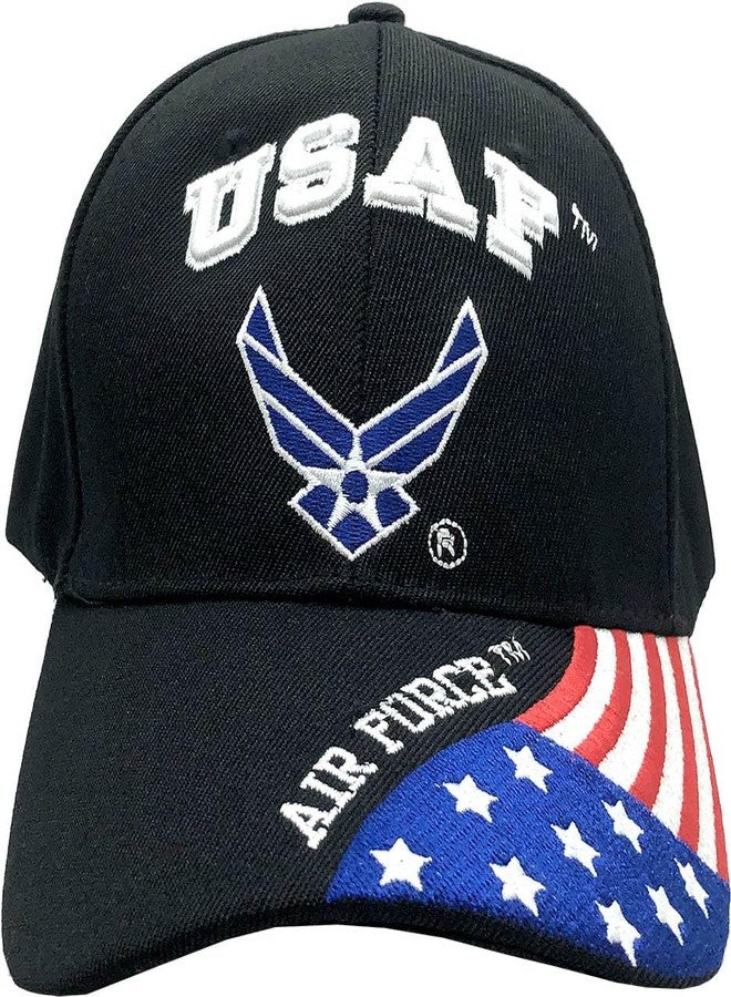 AborenCo USAF United States Air Force Veteran Blue Baseball Cap Hat (Black with US Flag) - Image 2