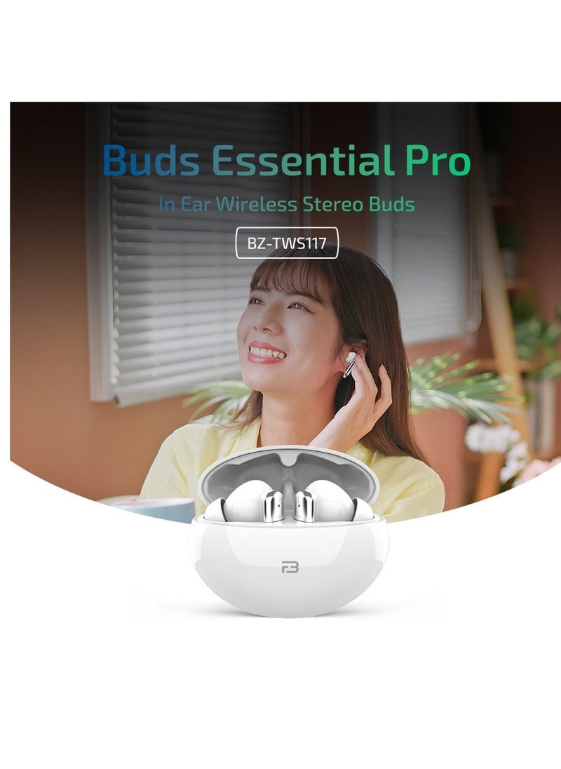 BRIZLER - Wireless Stereo Earbuds Bluetooth 5.3, Hand Free Call, Lightweight Comfort Fit Headphones, White - Image 1