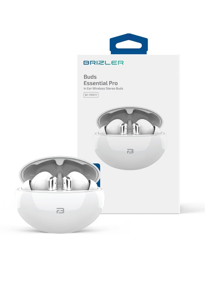 BRIZLER - Wireless Stereo Earbuds Bluetooth 5.3, Hand Free Call, Lightweight Comfort Fit Headphones, White - Image 1