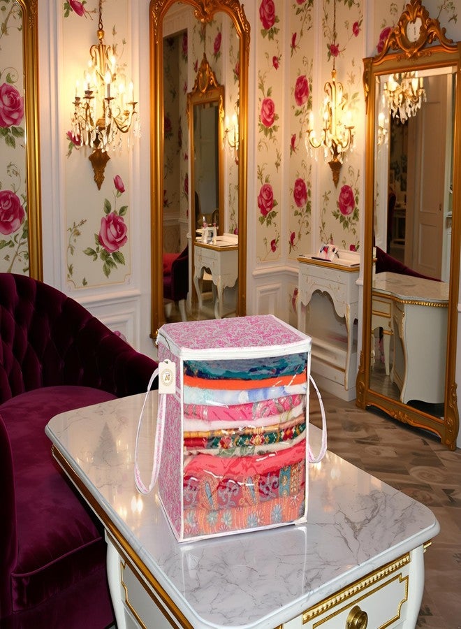 SHAPING FABRIC Pink Floral Fabric Saree Storage Bag with Transparent Front & Zipper Closure - Pack of 01 SF-SBB-1318 - Image 1