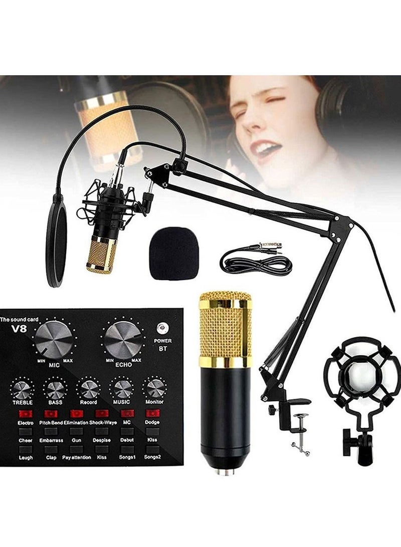 Microphone,Live Sound Card & BM800 Suspension Microphone Kit Broadcasting Recording Condenser Microphone Set Intelligent Volume Audio Mixer Sound Card for Computer PC Live Sound  - Image 1