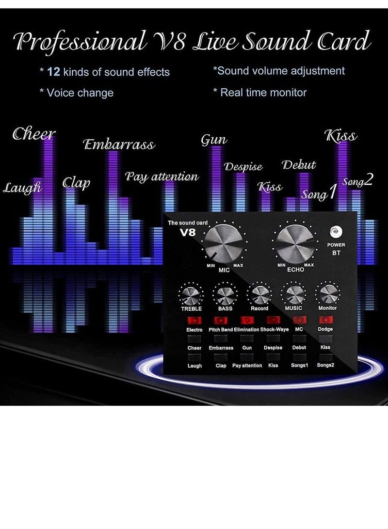 Microphone,Live Sound Card & BM800 Suspension Microphone Kit Broadcasting Recording Condenser Microphone Set Intelligent Volume Audio Mixer Sound Card for Computer PC Live Sound  - Image 4
