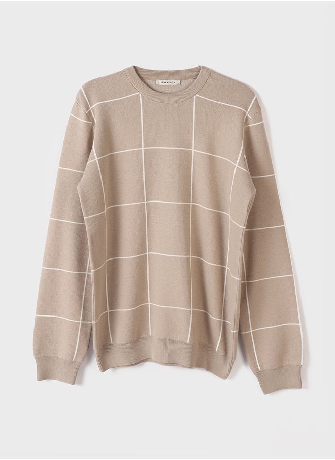 LC WAIKIKI Crew Neck Long Sleeve Plaid Men's Tricot Sweater  - Image 1