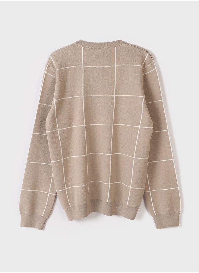 LC WAIKIKI Crew Neck Long Sleeve Plaid Men's Tricot Sweater  - Image 2