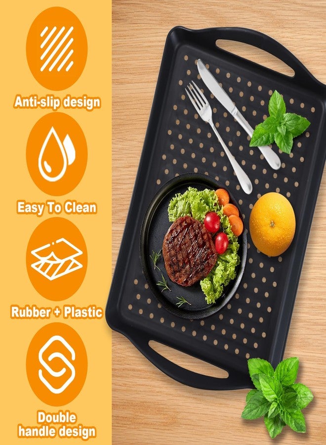 Enjamyo 2-Pack Non Slip Food Serving Tray with Handles, Dual Rubber Grippy Lap Food Trays, Silicone Grippy Dots, Large Black Rectangular Lap Tray for Eating Breakfast Dinner Snack, Black - Image 3