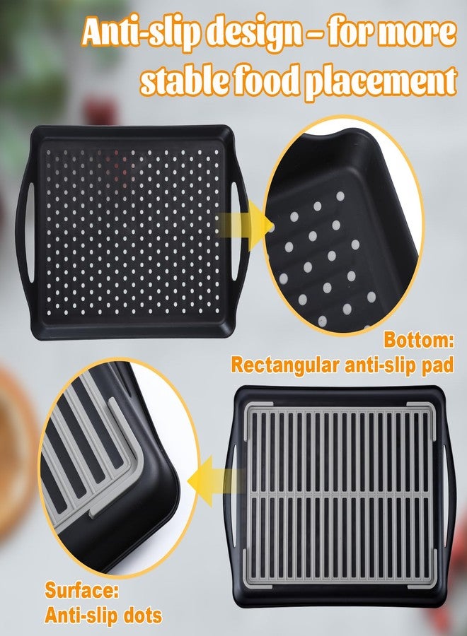 Enjamyo 2-Pack Non Slip Food Serving Tray with Handles, Dual Rubber Grippy Lap Food Trays, Silicone Grippy Dots, Large Black Rectangular Lap Tray for Eating Breakfast Dinner Snack, Black - Image 4