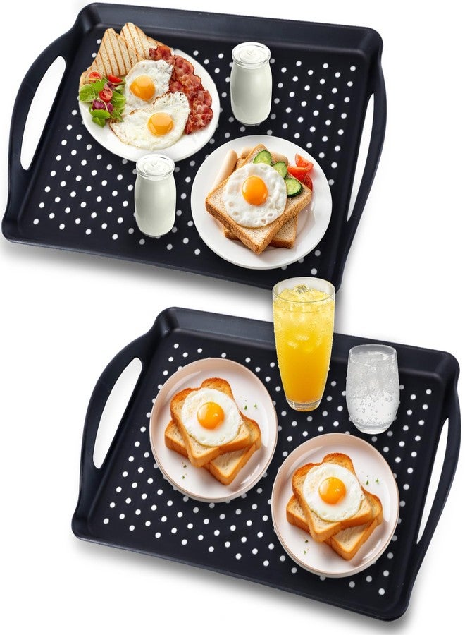 Enjamyo 2-Pack Non Slip Food Serving Tray with Handles, Dual Rubber Grippy Lap Food Trays, Silicone Grippy Dots, Large Black Rectangular Lap Tray for Eating Breakfast Dinner Snack, Black - Image 1