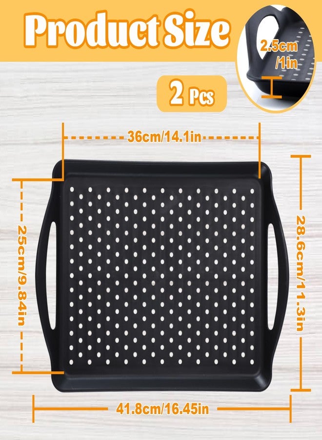 Enjamyo 2-Pack Non Slip Food Serving Tray with Handles, Dual Rubber Grippy Lap Food Trays, Silicone Grippy Dots, Large Black Rectangular Lap Tray for Eating Breakfast Dinner Snack, Black - Image 2