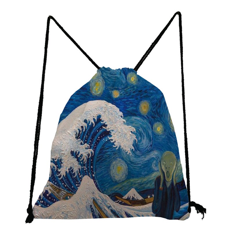 Oil Painting Printing Storage Bag Multi-Functional Campus Student Shoulder Bag Outdoor Travel Bundle Pocket - Image 3