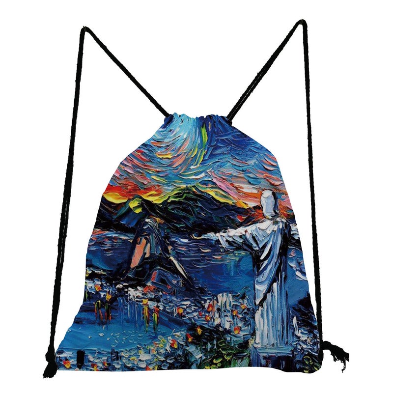 Oil Painting Printing Storage Bag Multi-Functional Campus Student Shoulder Bag Outdoor Travel Bundle Pocket - Image 4