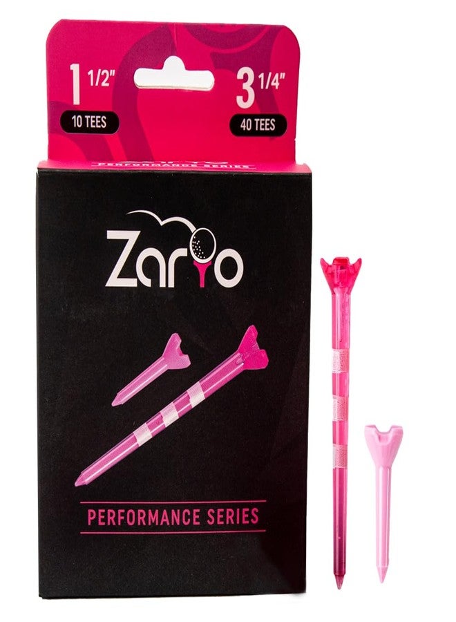 Zario Plastic Golf Tees 50 Pack, Long 3 1/4 Inch & Short 1 1/2 Inch, Near Unbeakable, for Men & Women - (Pink) - Image 1