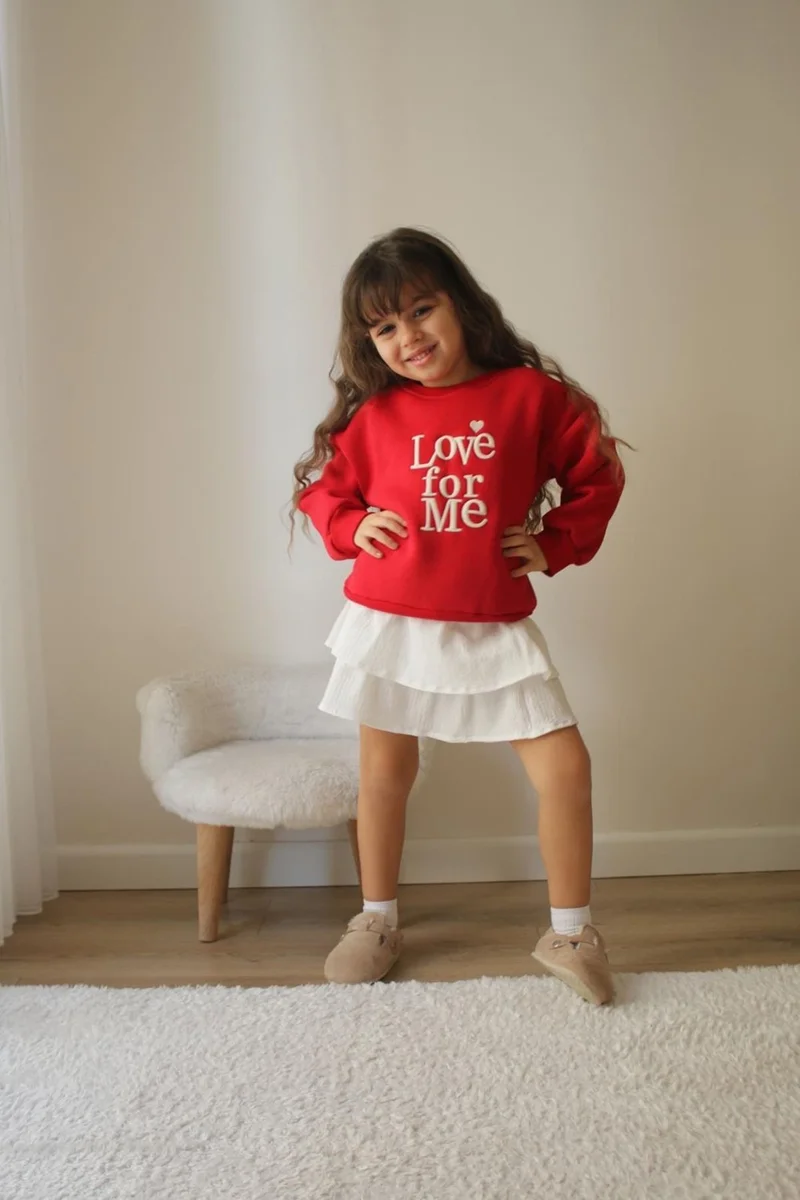 Miniğimin Cicileri My Little Ones Love Forme Embroidered Sweat Skirt Girl's Set - Red