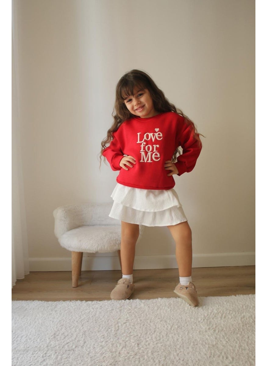 Miniğimin Cicileri - My Little Ones Love Forme Embroidered Sweat Skirt Girl's Set - Red - Image 1