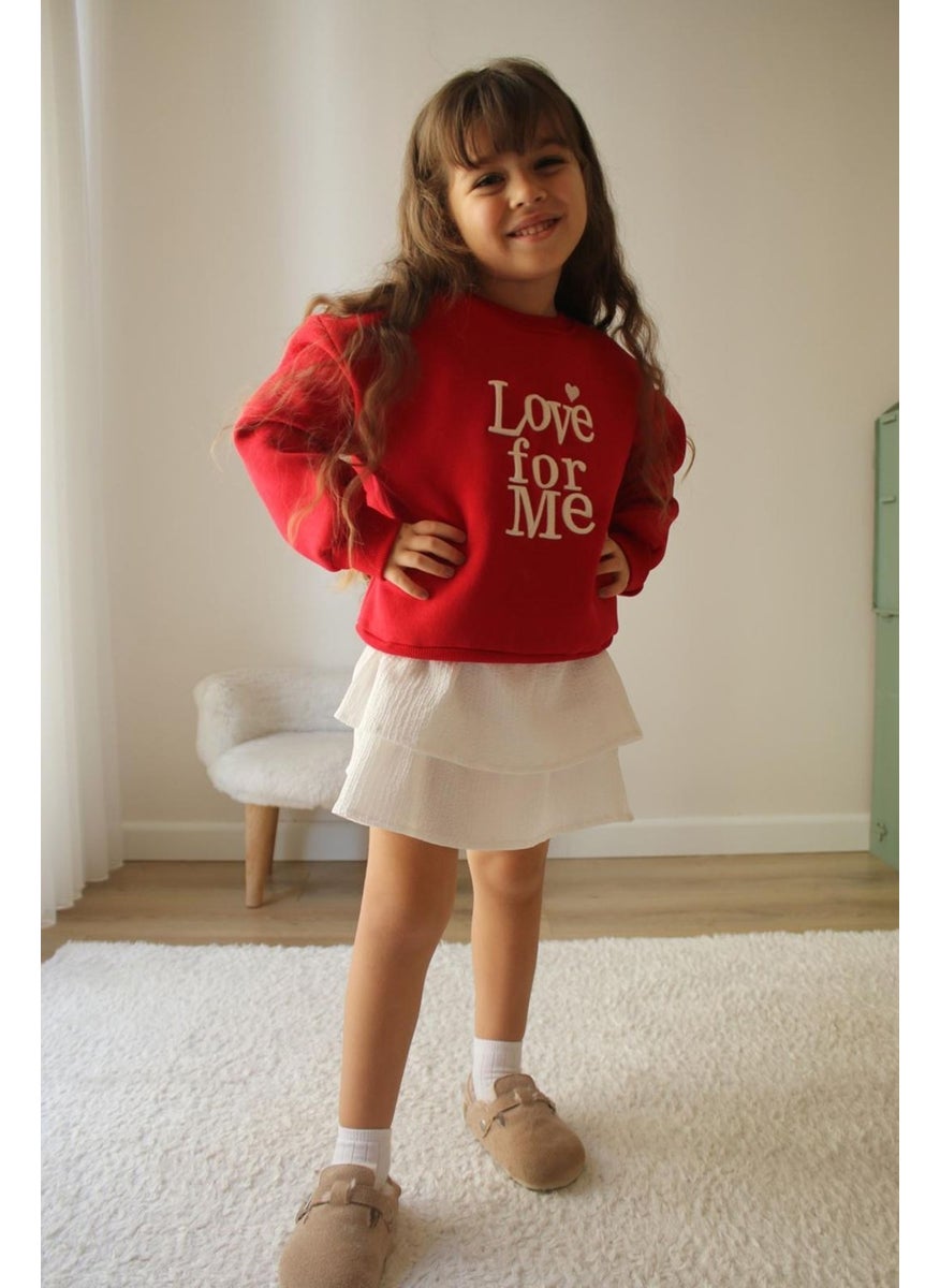 Miniğimin Cicileri - My Little Ones Love Forme Embroidered Sweat Skirt Girl's Set - Red - Image 1