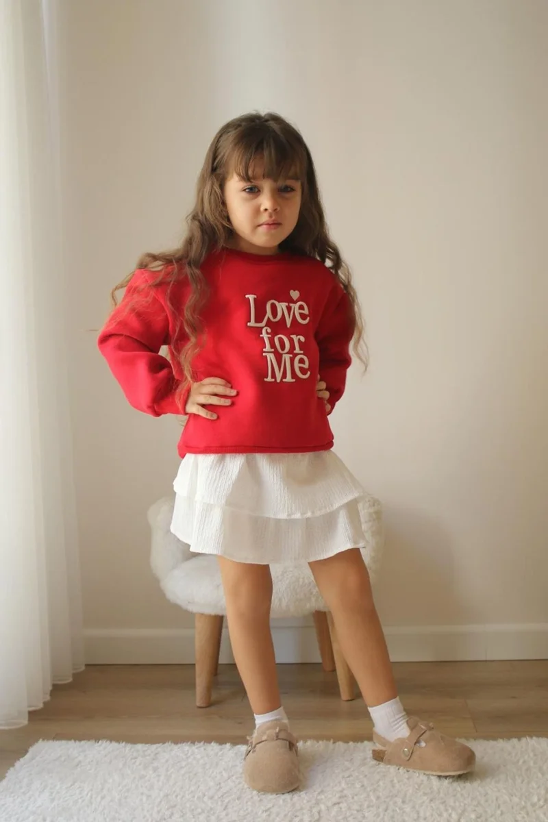 Miniğimin Cicileri My Little Ones Love Forme Embroidered Sweat Skirt Girl's Set - Red