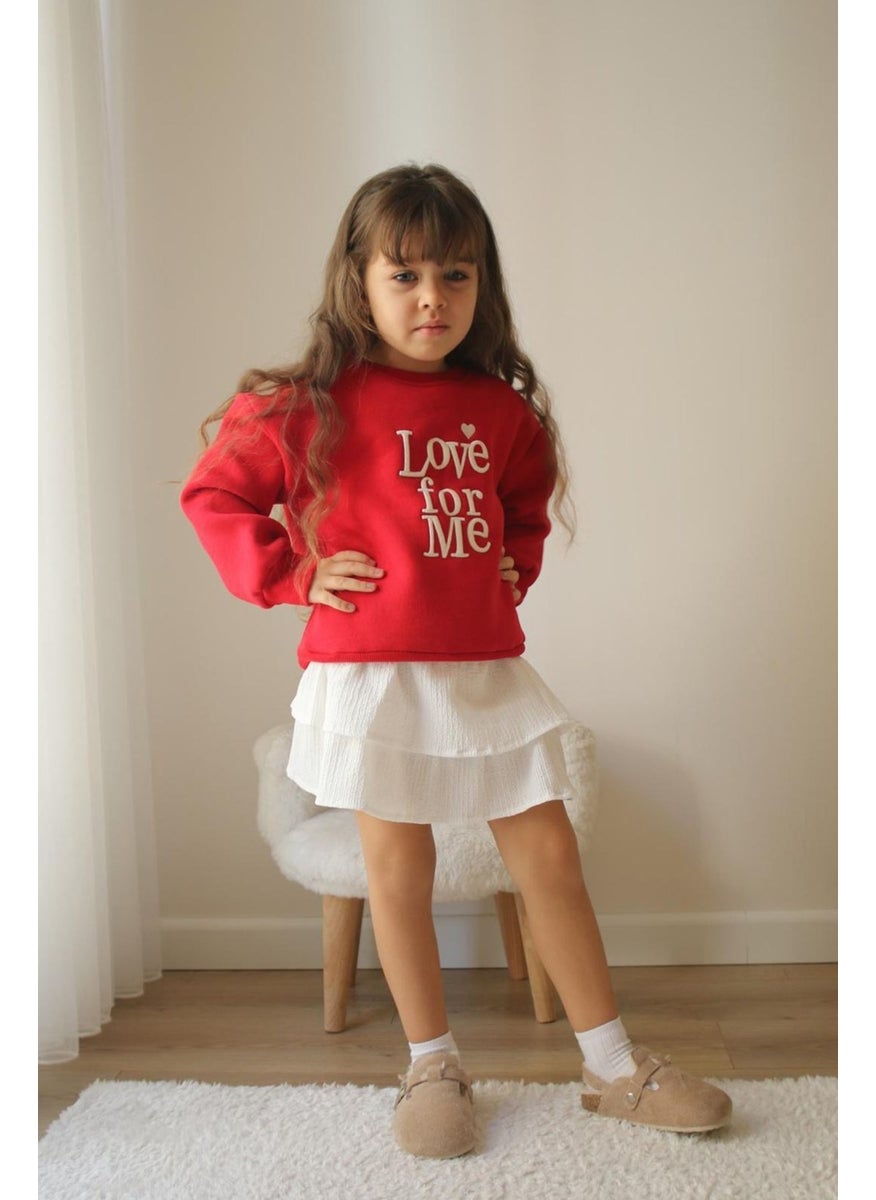 Miniğimin Cicileri - My Little Ones Love Forme Embroidered Sweat Skirt Girl's Set - Red - Image 1