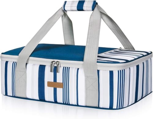 LUNCIA Insulated Casserole Carrier for Hot or Cold Food, Lasagna Lugger Tote for Potluck Parties/Picnic/Cookouts, Fits 9"x13" Baking Dish, Blue - Image 1