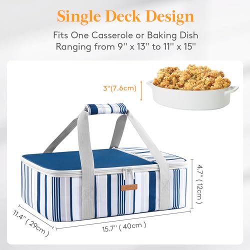 LUNCIA Insulated Casserole Carrier for Hot or Cold Food, Lasagna Lugger Tote for Potluck Parties/Picnic/Cookouts, Fits 9"x13" Baking Dish, Blue - Image 2