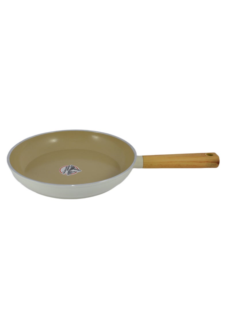 Homemaker Swiss Crystal High Quality Ceramic Coating Non-Stick Frypan - 24cm - Natural Wood Handle - Beige - Image 2