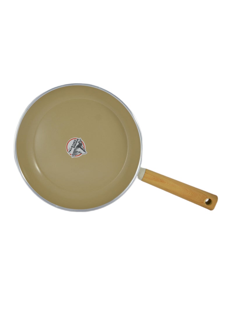 Homemaker Swiss Crystal High Quality Ceramic Coating Non-Stick Frypan - 24cm - Natural Wood Handle - Beige - Image 3