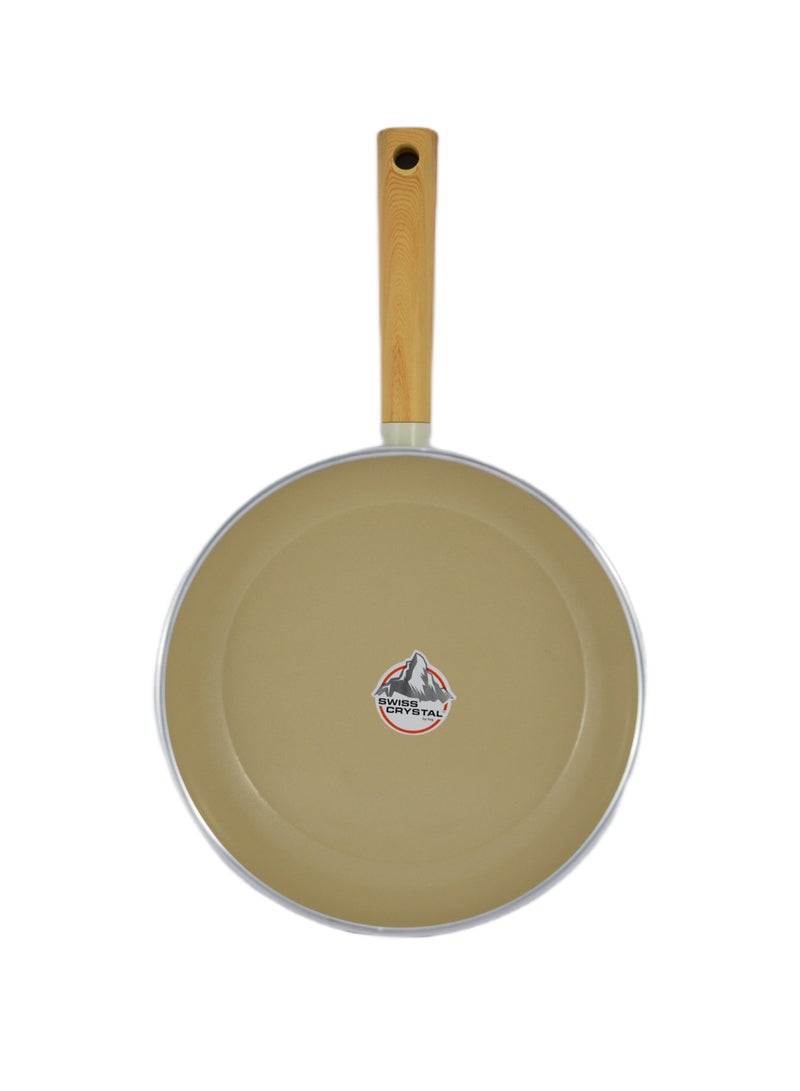 Homemaker Swiss Crystal High Quality Ceramic Coating Non-Stick Frypan - 24cm - Natural Wood Handle - Beige - Image 4