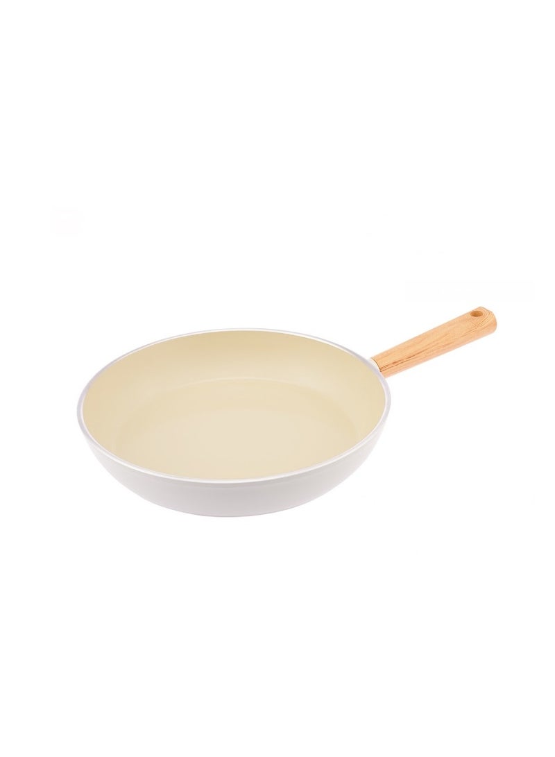 Homemaker Swiss Crystal High Quality Ceramic Coating Non-Stick Frypan - 24cm - Natural Wood Handle - Beige - Image 5
