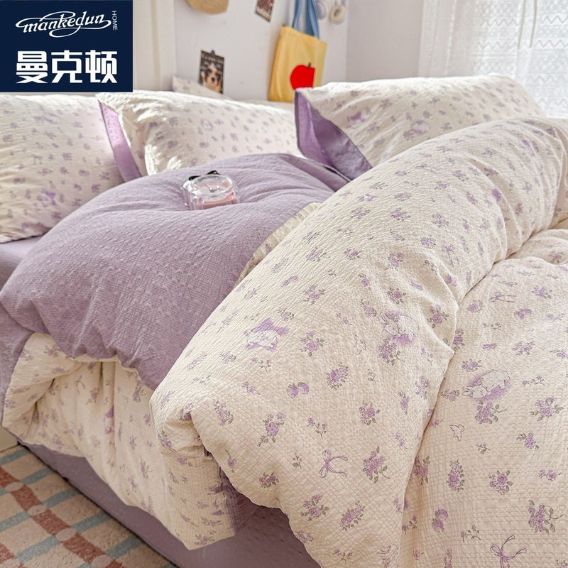 A-level ultra soft double-layer down duvet cover bed sheet set - four piece set bedding bed sheet duvet cover pillow cover - Image 5