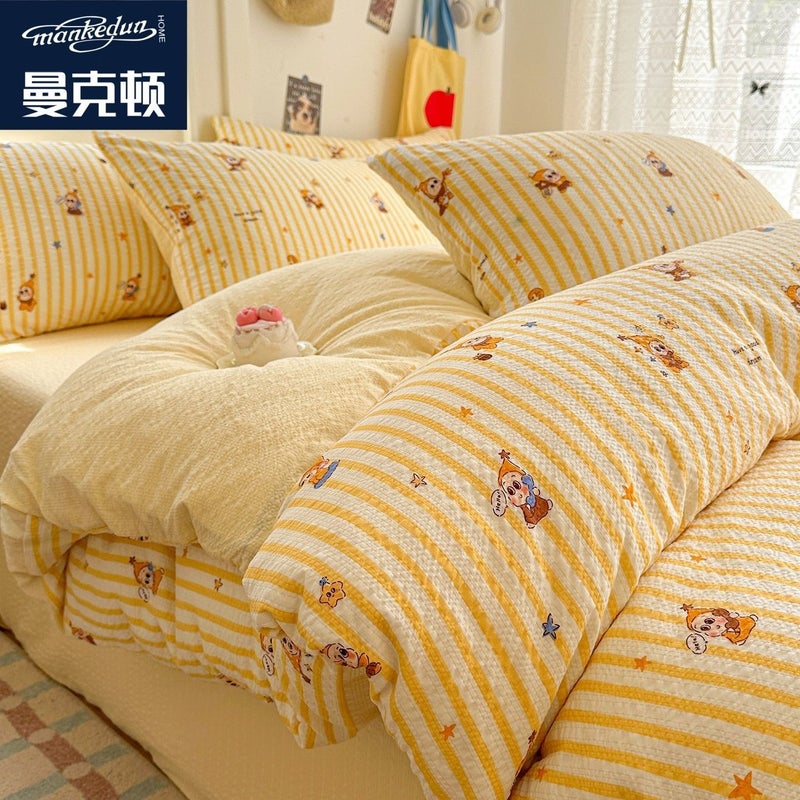 A-level ultra soft double-layer down duvet cover bed sheet set - four piece set bedding bed sheet duvet cover pillow cover - Image 2