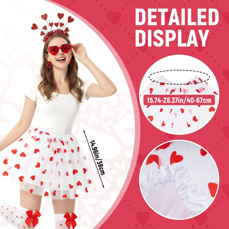 Fengek Valentines Tutu Costume for Woman - Heart Headband, Glasses, Earrings, Tutu Skirt & Stockings, Valentineâ€™s Day Outfit - Image 2