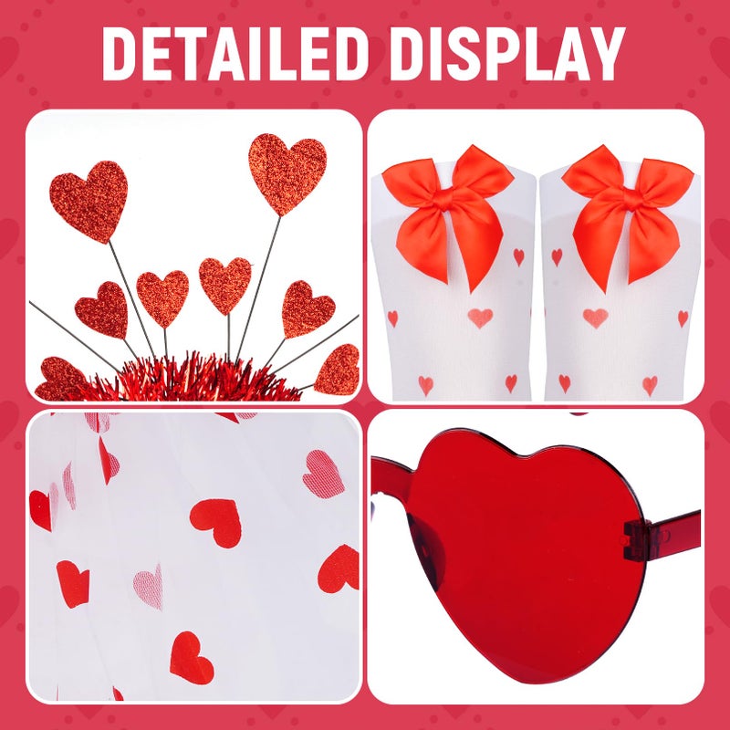 Fengek Valentines Tutu Costume for Woman - Heart Headband, Glasses, Earrings, Tutu Skirt & Stockings, Valentineâ€™s Day Outfit - Image 4