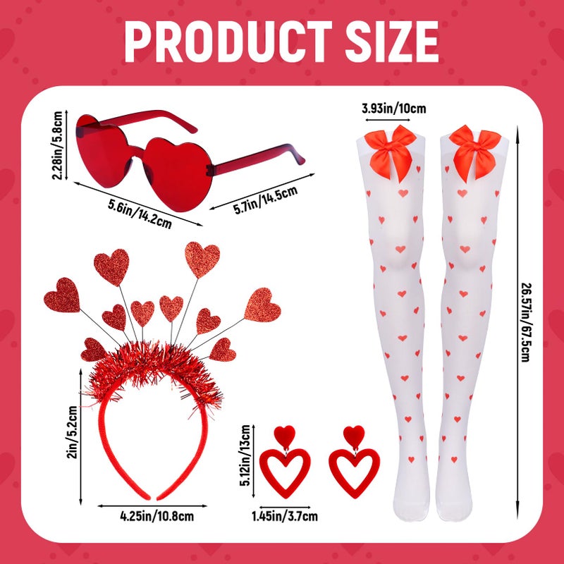 Fengek Valentines Tutu Costume for Woman - Heart Headband, Glasses, Earrings, Tutu Skirt & Stockings, Valentineâ€™s Day Outfit - Image 3