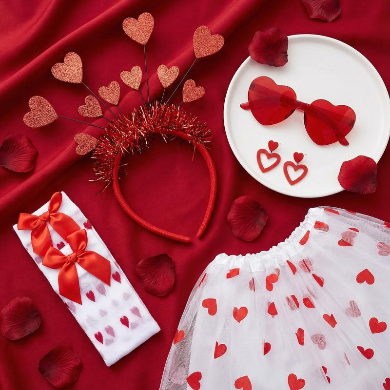 Fengek Valentines Tutu Costume for Woman - Heart Headband, Glasses, Earrings, Tutu Skirt & Stockings, Valentineâ€™s Day Outfit - Image 5