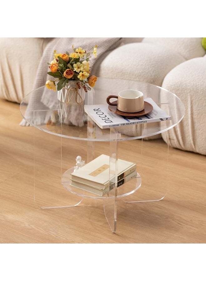 سلاسة طاولة قهوة أكريليك دائرية من SLASA 80 × 80 × 40 سم – طاولة مركزية شفافة عصرية بتصميم بسيط مع مساحة تخزين، طاولة قهوة أكريليك فاخرة لغرفة المعيشة وركن القهوة - Image 4
