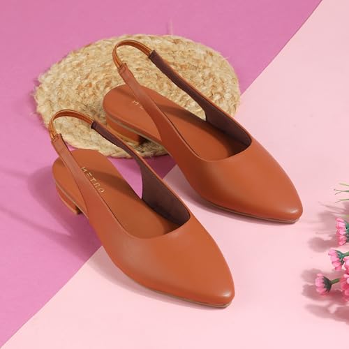 Metro Women's Tan Pointed Toe Slingback Flats with Elastic Heel Strap UK/6 EU/39(31-1045) - Image 2