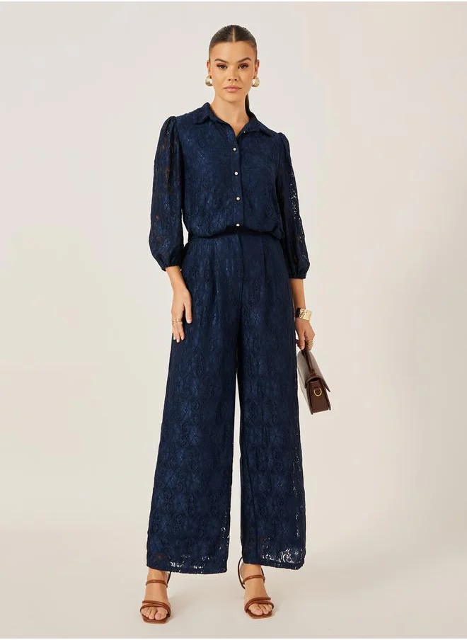 Styli Mid Rise Wide Leg Lace Pants