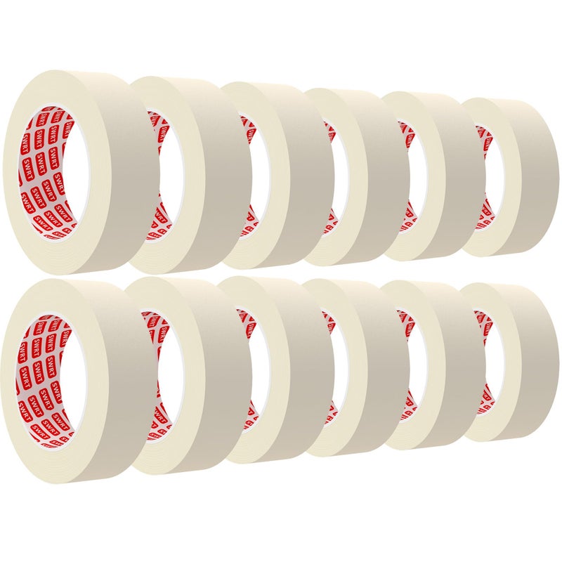 SWRT Masking Tape 1 Inch x 55 Yards x 12 Rolls, Bulk Adhesive Painting Tape for General Purpose Use, Freezer Tape for Kitchen Labeling, Crafts & Home Projects (660 Yards Total) - Image 1
