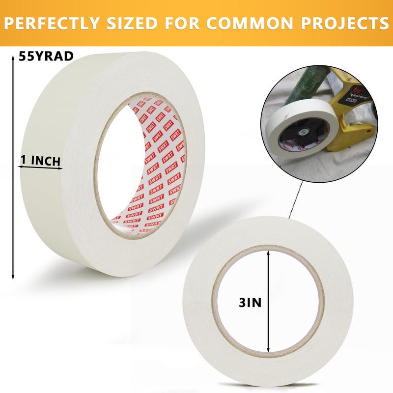 SWRT Masking Tape 1 Inch x 55 Yards x 12 Rolls, Bulk Adhesive Painting Tape for General Purpose Use, Freezer Tape for Kitchen Labeling, Crafts & Home Projects (660 Yards Total) - Image 2