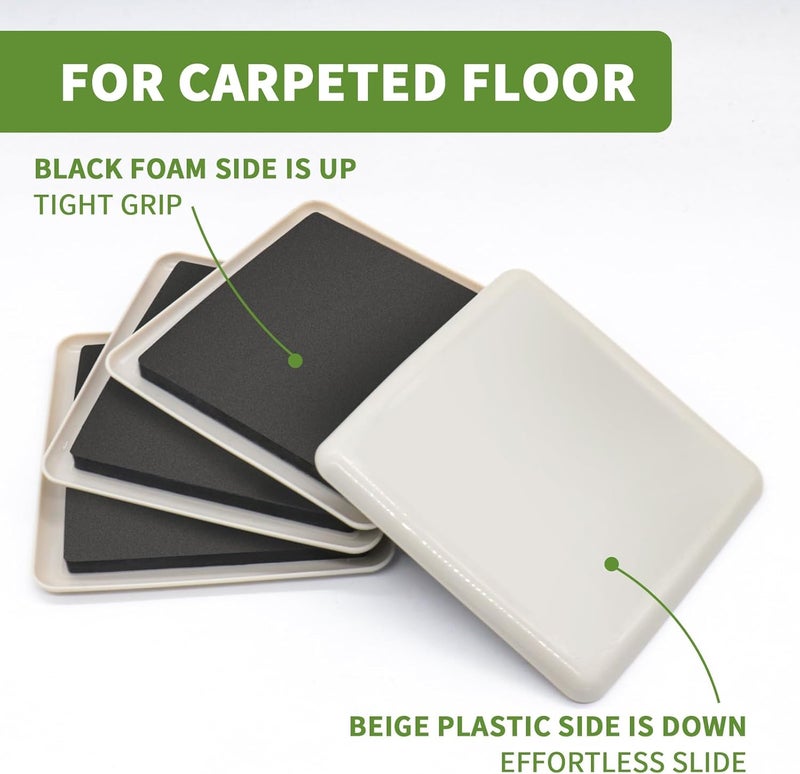 covercorner Furniture Sliders for Carpet 8 PCS - 5 inch Furniture Moving Slider Chair Legs Floors Protectors Square Furniture Movers Sliders – Move Your Furniture Easy & Safely(for Carpet) - Image 2