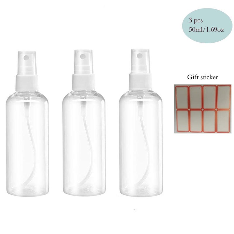 Qosea USSJ Spray, 1.69oz/50ml 3.38oz/100ml Clear Empty Fine Mist Plastic Mini Travel Bottle Set, Small Refillable Containers with Labels (3pcs 50ml), Pet - Image 5