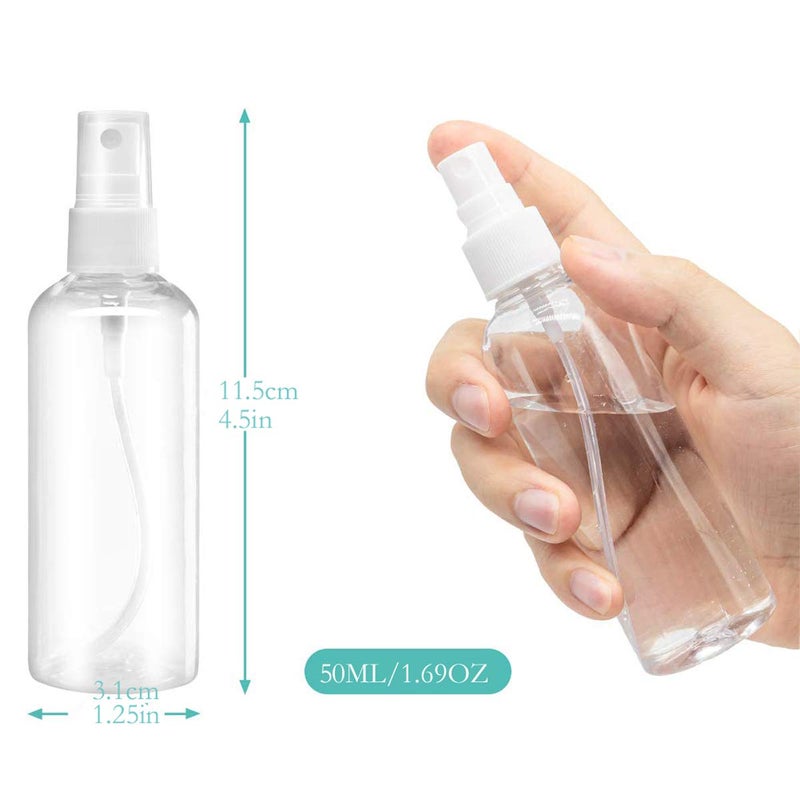 Qosea USSJ Spray, 1.69oz/50ml 3.38oz/100ml Clear Empty Fine Mist Plastic Mini Travel Bottle Set, Small Refillable Containers with Labels (3pcs 50ml), Pet - Image 3