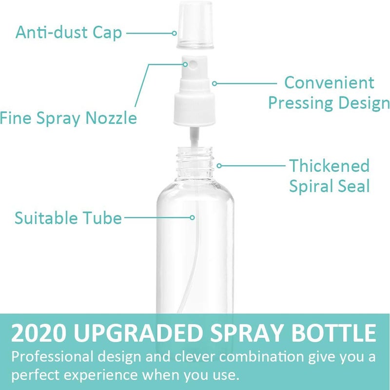 Qosea USSJ Spray, 1.69oz/50ml 3.38oz/100ml Clear Empty Fine Mist Plastic Mini Travel Bottle Set, Small Refillable Containers with Labels (3pcs 50ml), Pet - Image 2