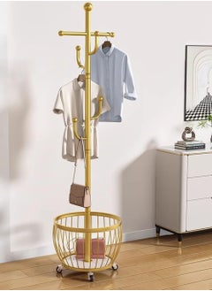 Coat Rack with Storage Basket, Coat Stand Freestanding with 4 Hooks, Metal Coat Tree with Brake Wheels for Entryway, Hallway, Bedroom, Living Room - pzsku/ZCF2C94DE7D1B18905753Z/45/_/1740236958/e7c79831-5888-42da-841c-3343d61c5260