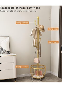 Coat Rack with Storage Basket, Coat Stand Freestanding with 4 Hooks, Metal Coat Tree with Brake Wheels for Entryway, Hallway, Bedroom, Living Room - pzsku/ZCF2C94DE7D1B18905753Z/45/_/1740236969/da51cff8-7cb8-4ed8-aa84-29e9e6768a22