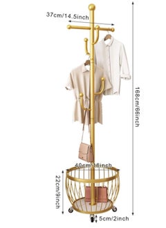 Coat Rack with Storage Basket, Coat Stand Freestanding with 4 Hooks, Metal Coat Tree with Brake Wheels for Entryway, Hallway, Bedroom, Living Room - pzsku/ZCF2C94DE7D1B18905753Z/45/_/1740236989/6789d496-f7a0-4bc3-89b5-84c8520862d3