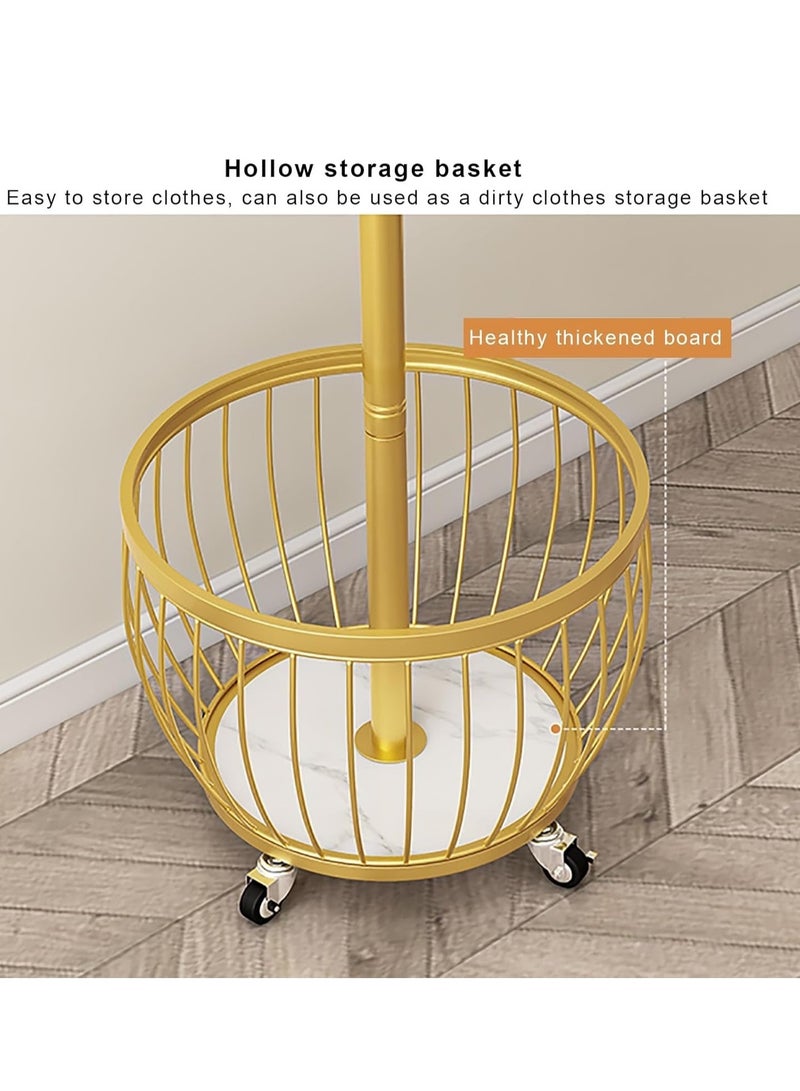 Generic Coat Rack with Storage Basket, Coat Stand Freestanding with 4 Hooks, Metal Coat Tree with Brake Wheels for Entryway, Hallway, Bedroom, Living Room  - Image 5