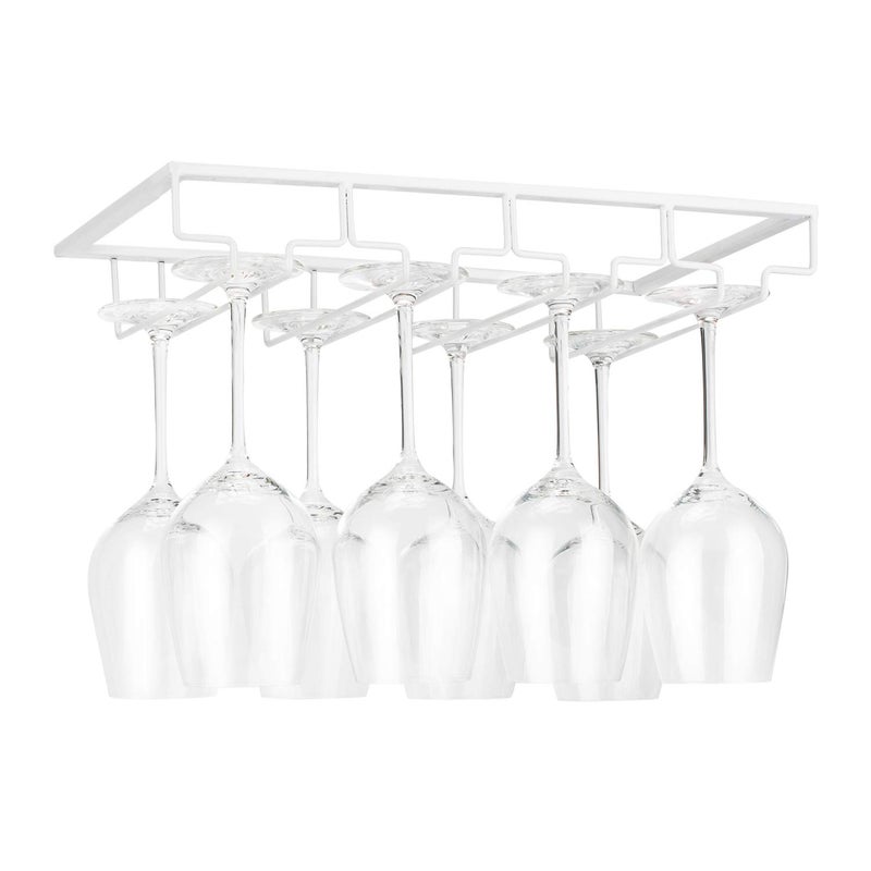 FOMANSH Wine Glass Rack Under Cabinet  Stemware Holder Metal Wine Glass Organizer Glasses Storage Hanger for Bar Kitchen Brown 4 Rows White