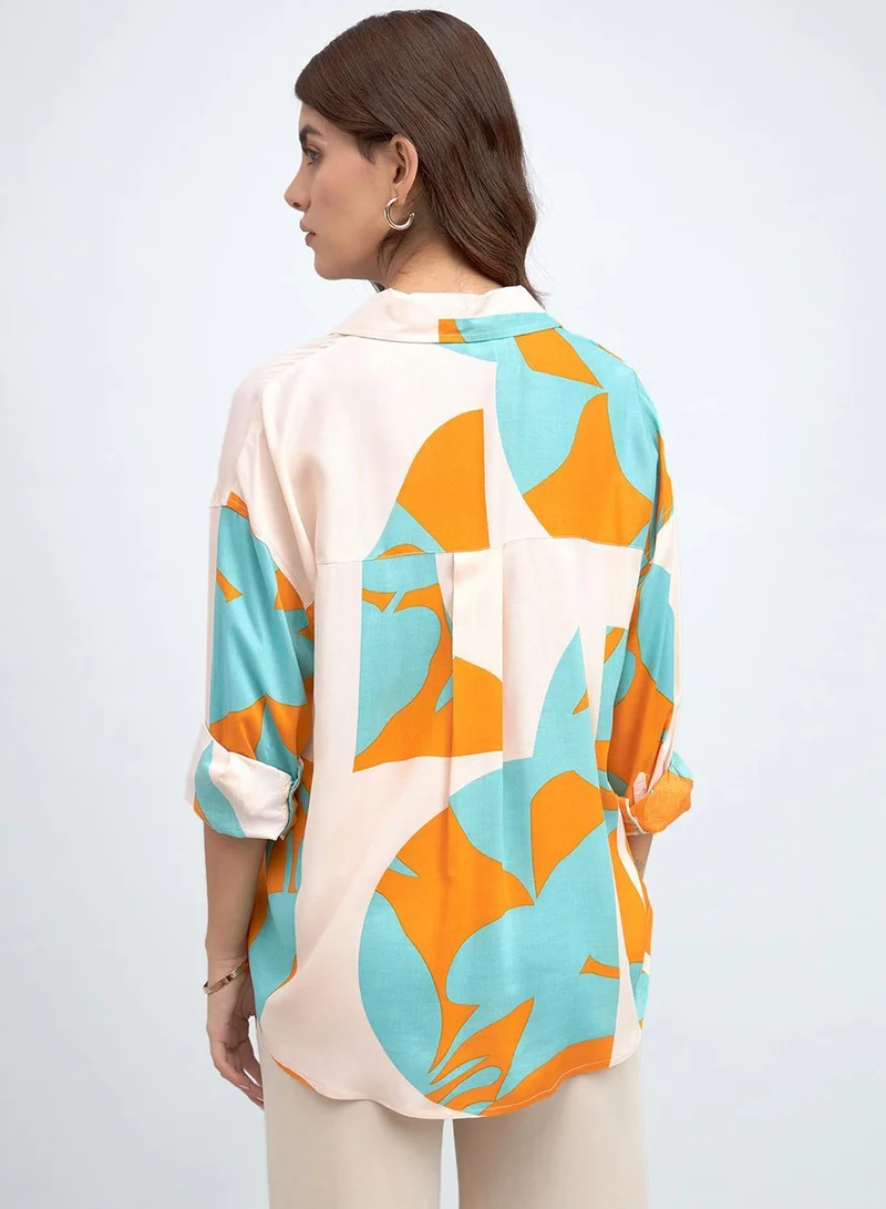 Dennis Lingo Sky Sky Relaxed Fit Printed Shirt for Women - Rayon, Full Sleeves, Shirt Collar, Casual, for Women | Best Price UAE